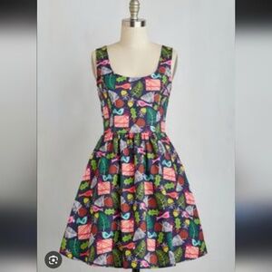 Retrolicious Christmas Print Fit And Flare Pinup Dress ModCloth Holiday S